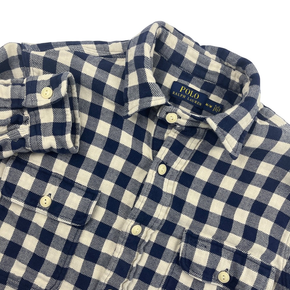 Polo Ralph Lauren Flannel Work Shirt Reinforced Collar Button Gingham Men Medium